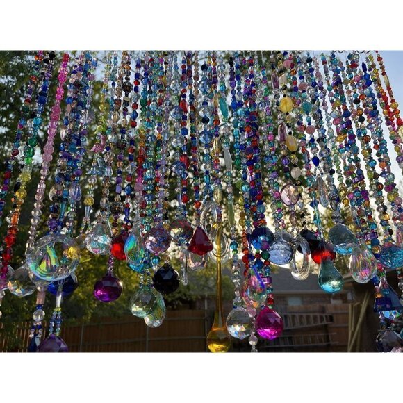 Beaded Suncatcher Ombre Hot Pink To Clear Crystal Prism Hanging Patio Decor Yard - Picture 10 of 10